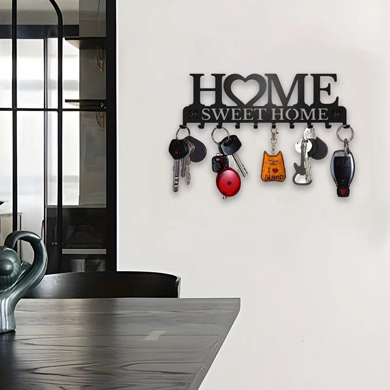 1pc Black Metal Keys Holder Wall Mount Key Holder Sweet Home Design Style Key Rack for Key Hanger with 10 Hooks