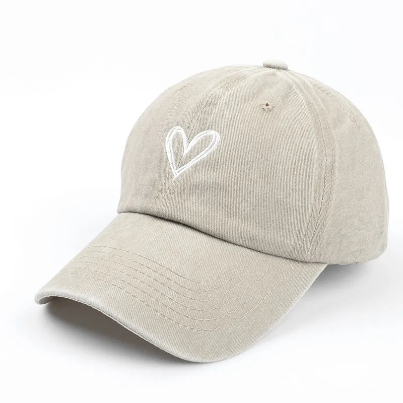 SpringSummerHat Denim Baseball Hat Female Embroidered Peach Heart Wash Casual Korean Version Thin Couple Soft Top Duck Hat Male