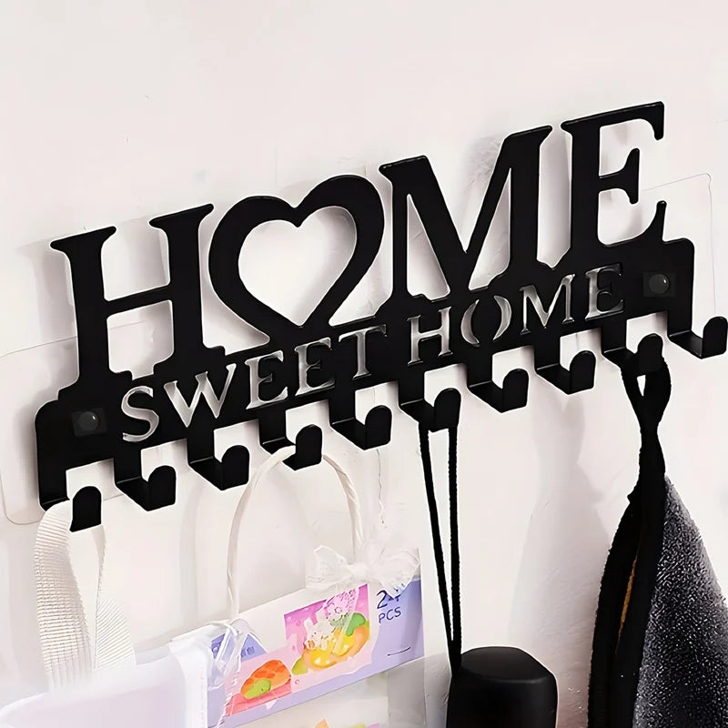 1pc Black Metal Keys Holder Wall Mount Key Holder Sweet Home Design Style Key Rack for Key Hanger with 10 Hooks