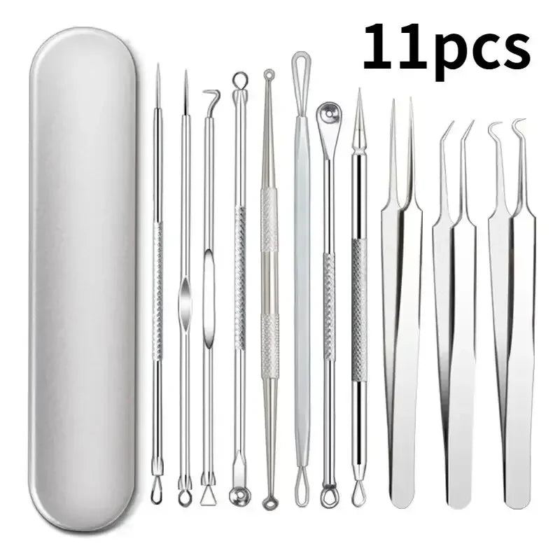 11pcs Acne Blackhead Removal Needles Kit Black Spot Blemish Pimple  Needle Deep Cleansing Tool Face Skin Care Stainless Steel