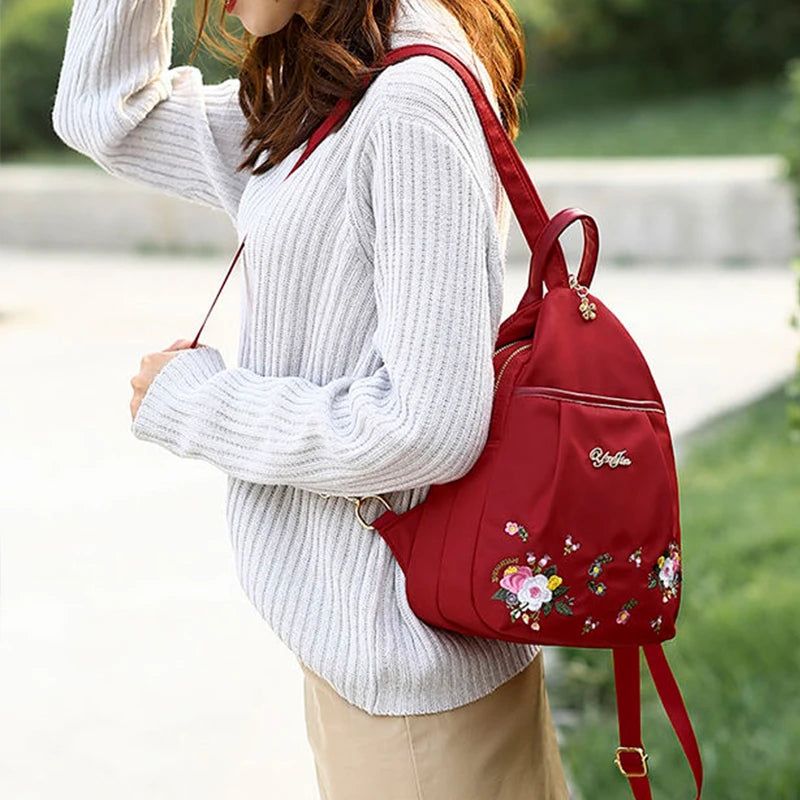 Waterproof Oxford Women Backpack Fashion Anti-theft School Bag Embroidery Designer Female Large Capacity Travel Shoulder Handbag